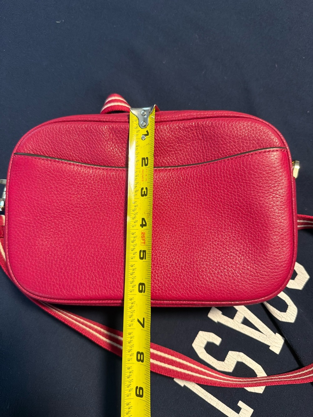 kate spade Raspberry Pebbled Leather Crossbody with Striped Strap - Picture 8 of 13